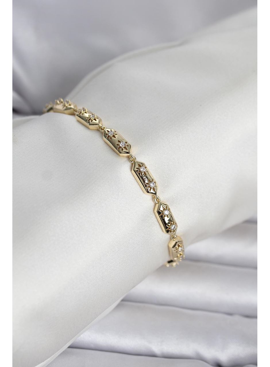 Pirinç Gold Renk Kutup Yıldızı İşleme Kadın Bileklik