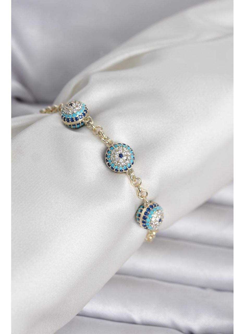 Pirinç Gold Renk Nazarlı Model Zirkon Taşlı Kadın Bileklik
