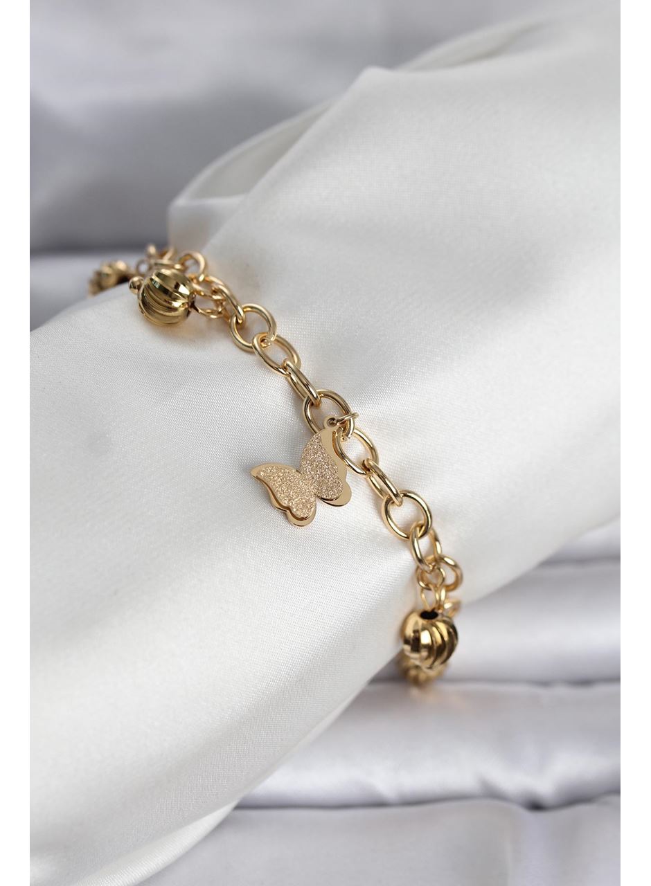 316L Çelik Gold Renk Kelebek ve Dorikalı Kadın Bileklik
