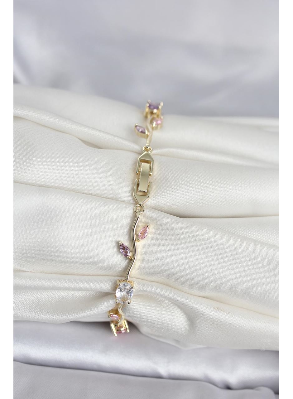 Pirinç Gold Renk Çiçek Sarmaşık Model Kadın Bileklik