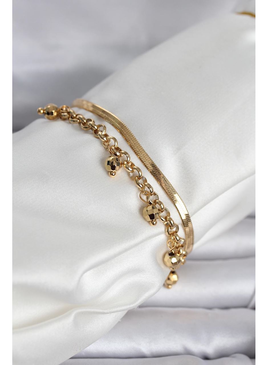 316L Çelik Gold Renk Dorika ve İtalyan Zincirli Model Kadın Bileklik