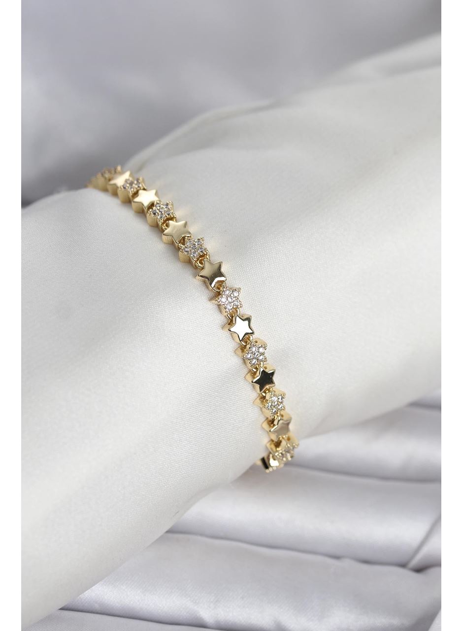 Pirinç Gold Renk Zirkon Taşlı Yıldız Model Kadın Bileklik