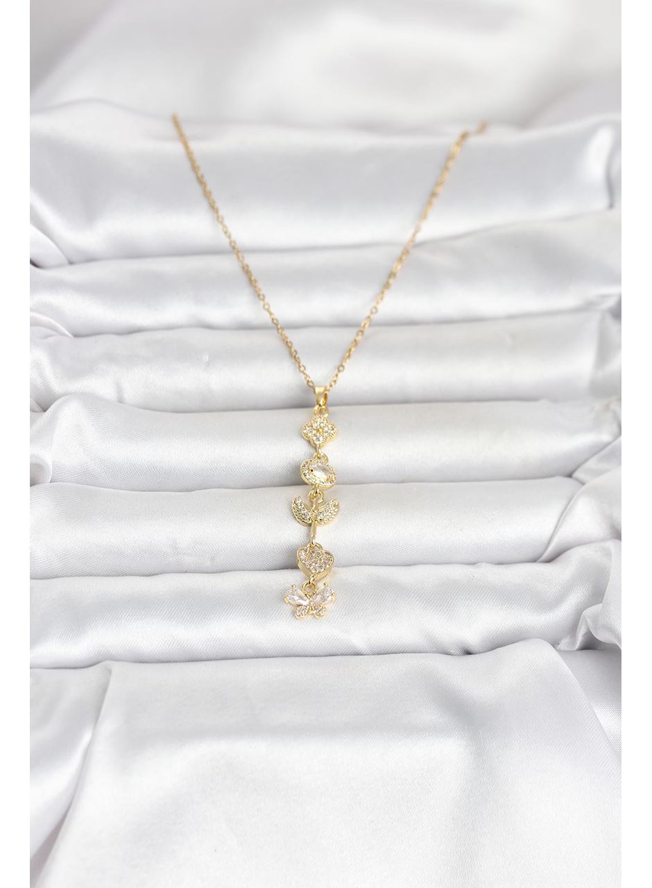 316L Çelik Gold Renk Şans Kolyesi Y Model Zirkon Taşlı Kadın Kolye