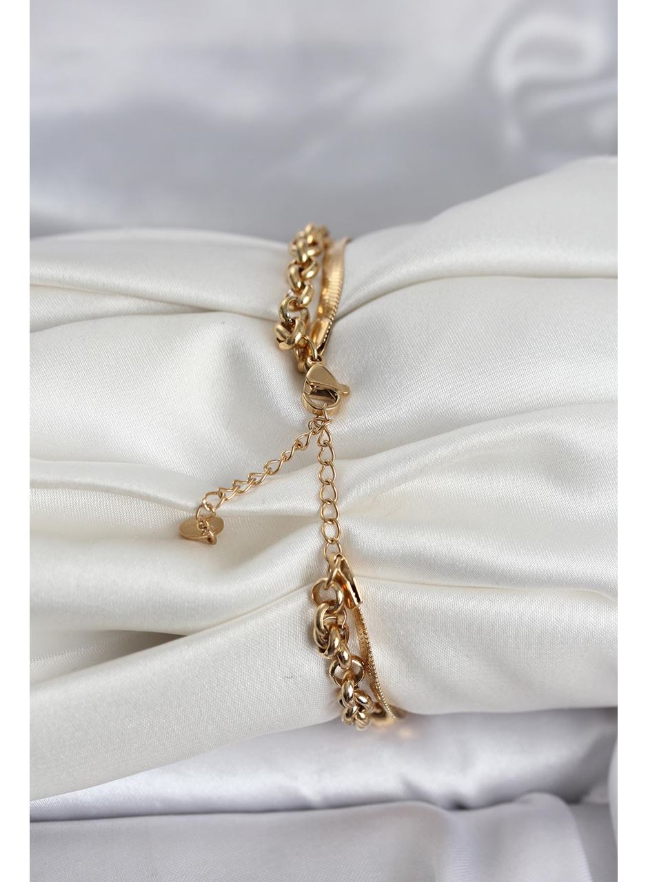 316L Çelik Gold Renk Dorika ve İtalyan Zincirli Model Kadın Bileklik