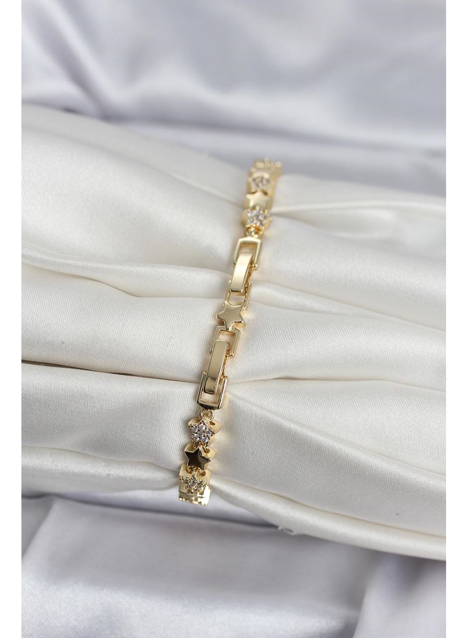 Pirinç Gold Renk Zirkon Taşlı Yıldız Model Kadın Bileklik