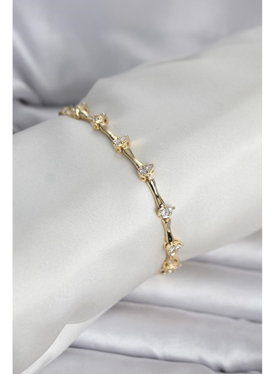 Pirinç Gold Renk Damla Model Zirkon Taşlı Kadın Bileklik
