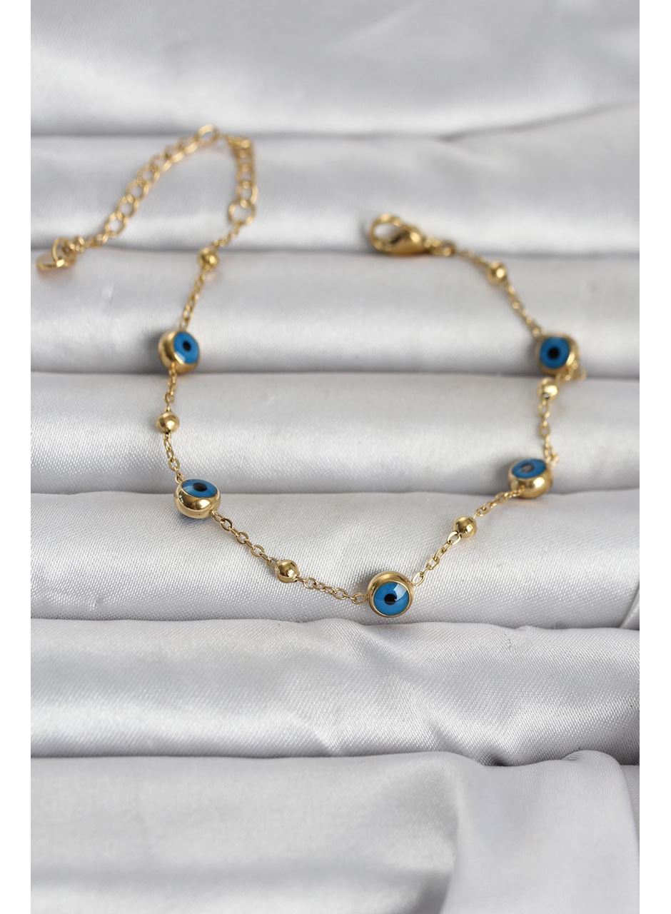 316L Çelik Gold Renk Top Zincirli Nazarlı Kadın Bileklik
