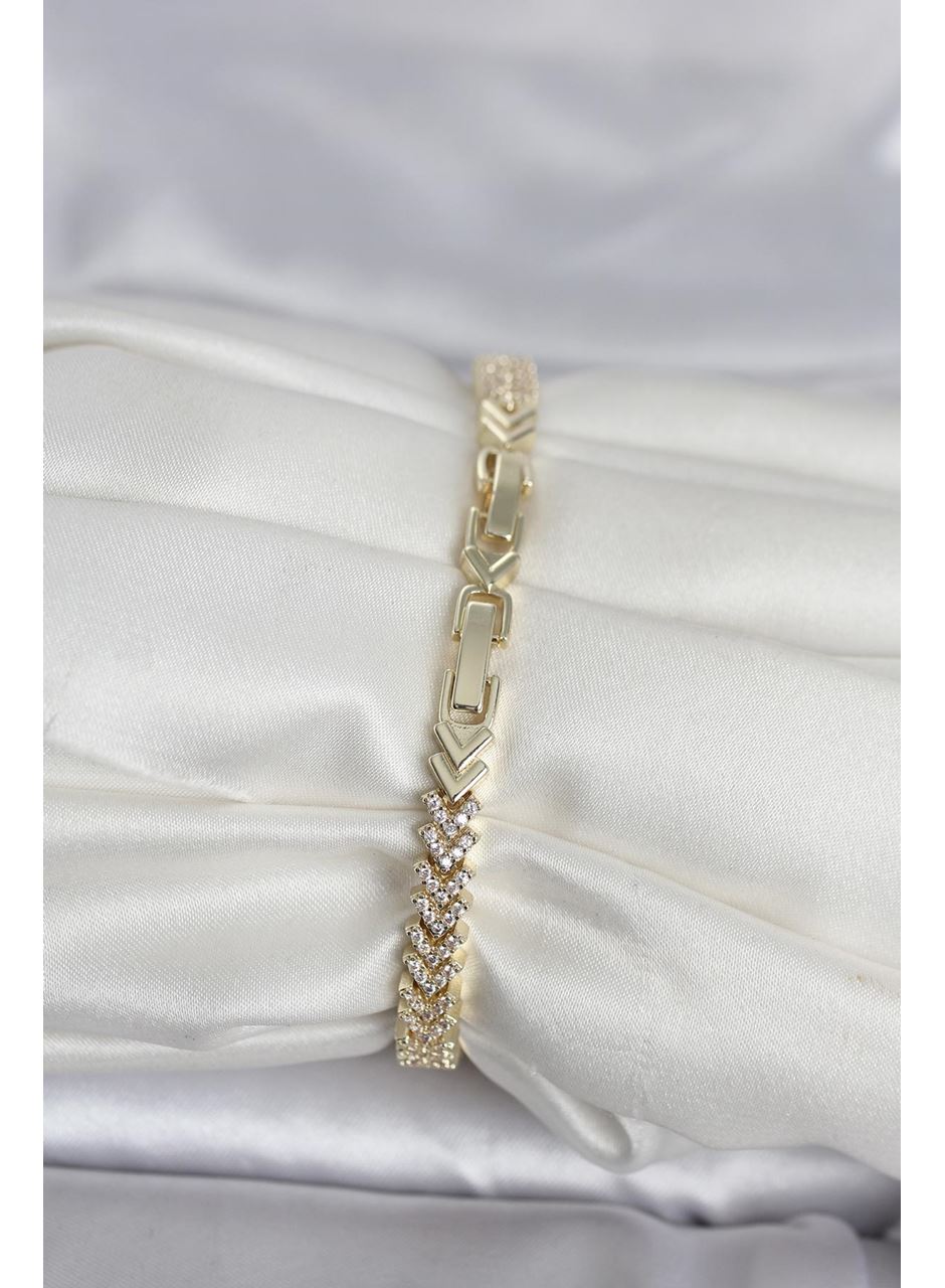 Pirinç Gold Renk Zirkon Taşlı Çavuş Model Kadın Bileklik