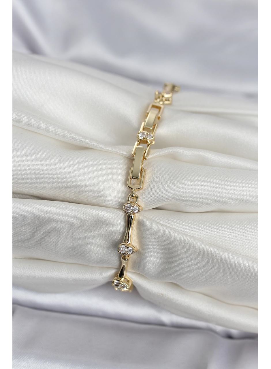 Pirinç Gold Renk Damla Model Zirkon Taşlı Kadın Bileklik