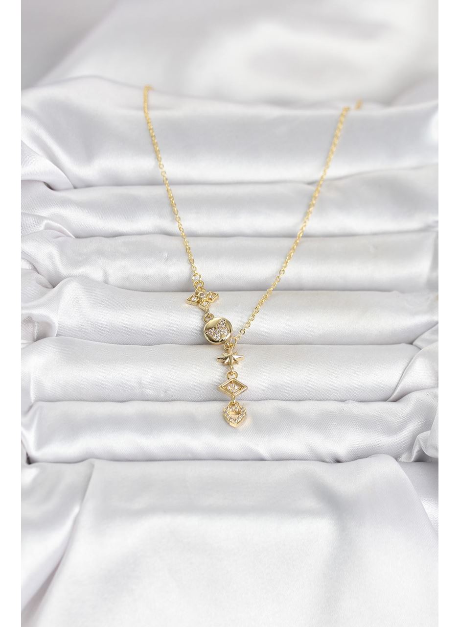 316L Çelik Gold Renk Zirkon Taşlı Y Kadın Kolye