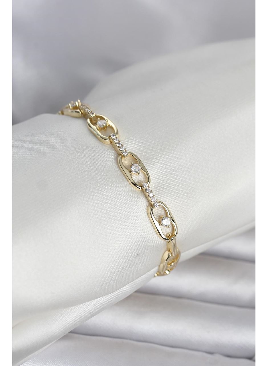 Pirinç Gold Renk Zirkon Taşlı Kadın Bileklik