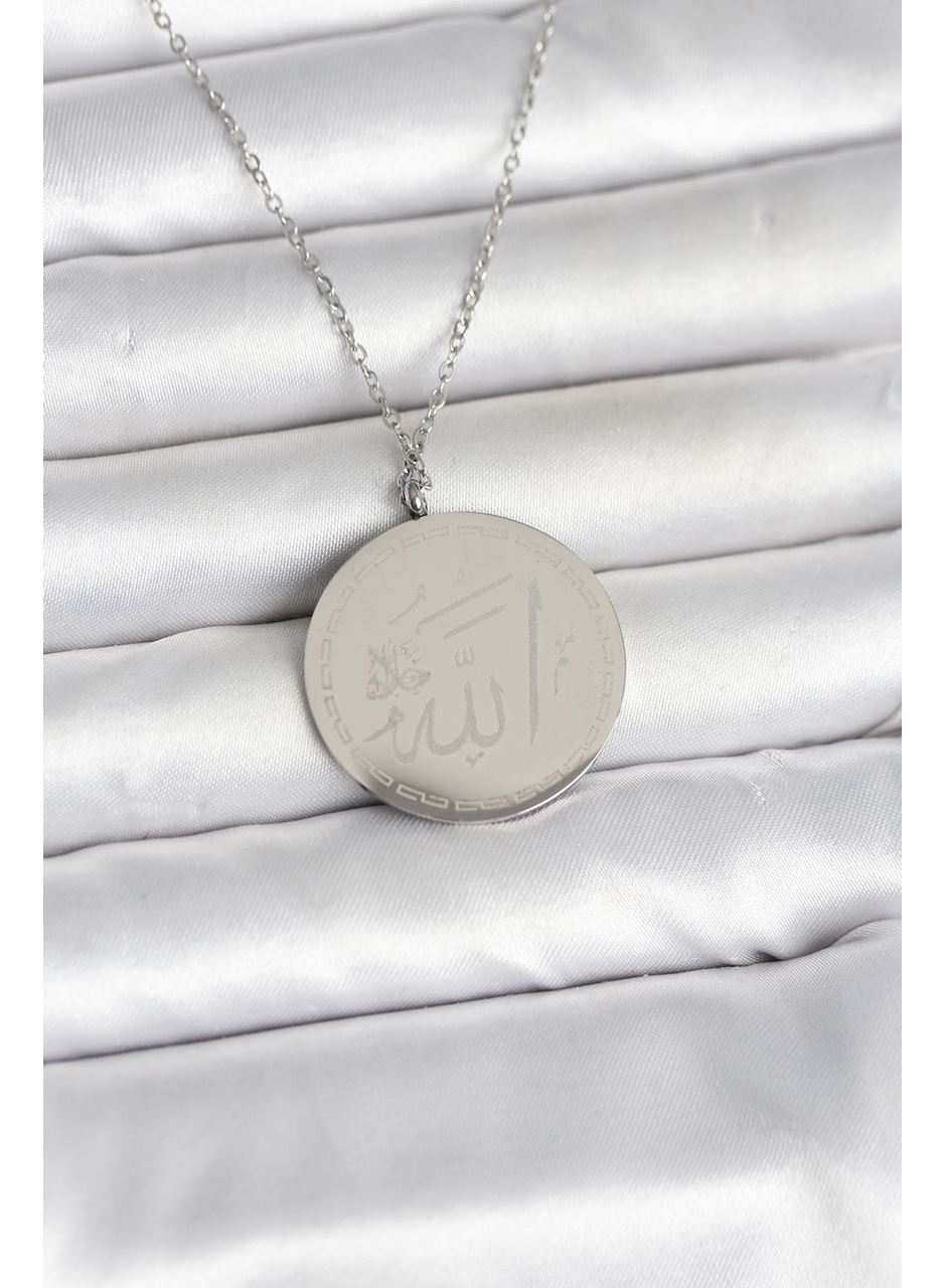 316L Çelik Gümüş Renk Ayetel Kürsi ve Allah Yazılı Kolye