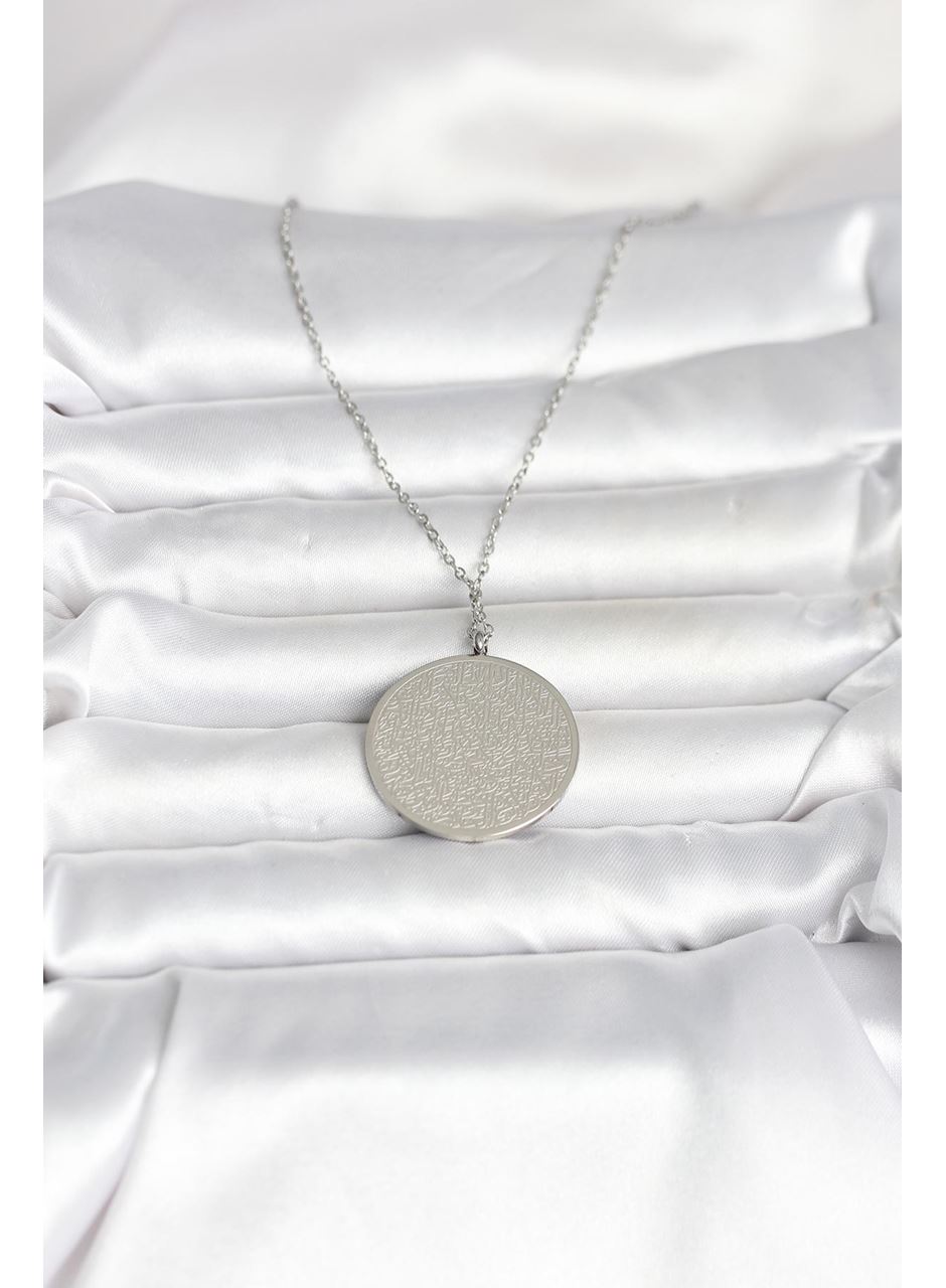 316L Çelik Gümüş Renk Ayetel Kürsi ve Allah Yazılı Kolye