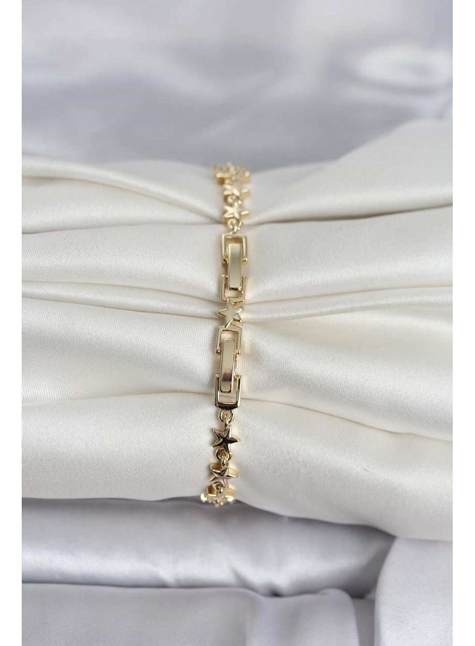 Pirinç Gold Renk Zirkon Taşlı Ay ve Yıldız Model Kadın Bileklik