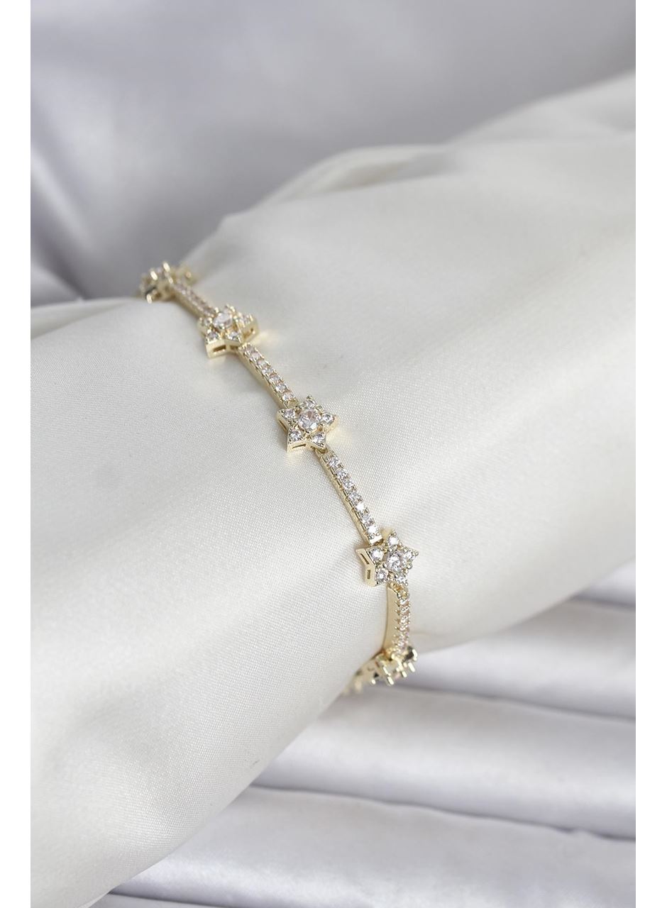 Pirinç Gold Renk Zirkon Taşlı Yıldız Model Kadın Bileklik