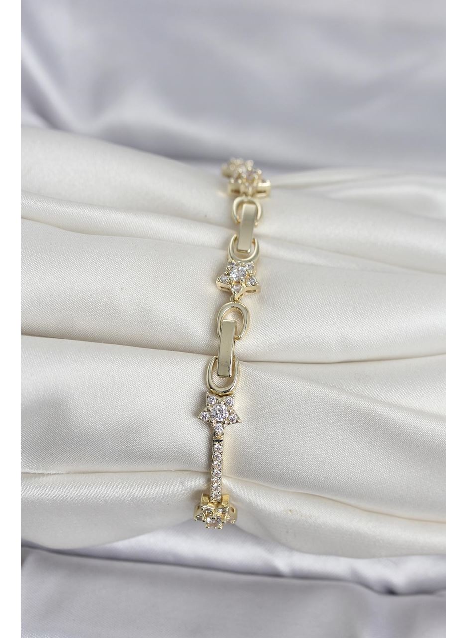 Pirinç Gold Renk Zirkon Taşlı Yıldız Model Kadın Bileklik