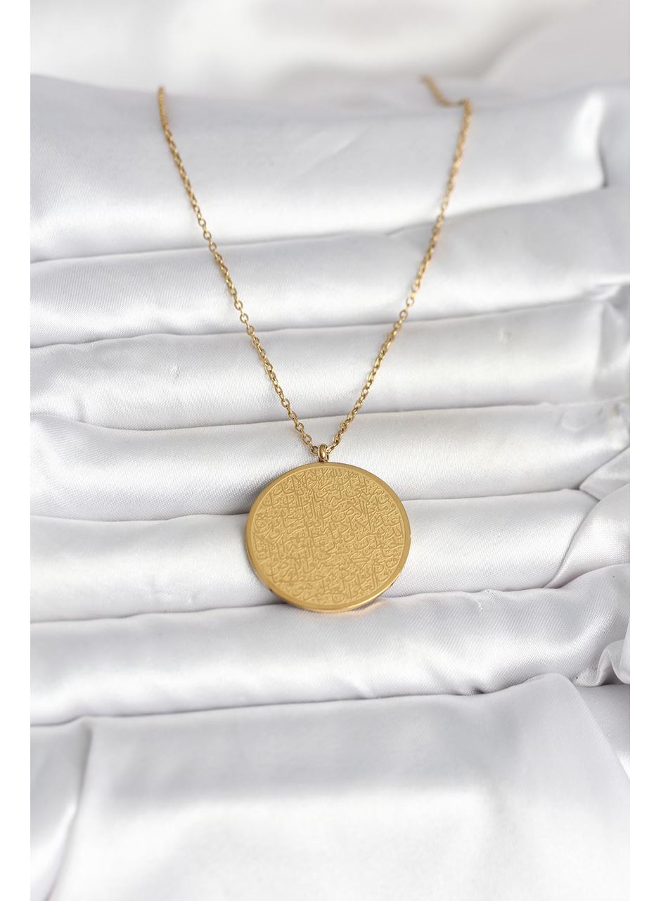 316L Çelik Gold Renk Ayetel Kürsi ve Allah Yazılı Kolye