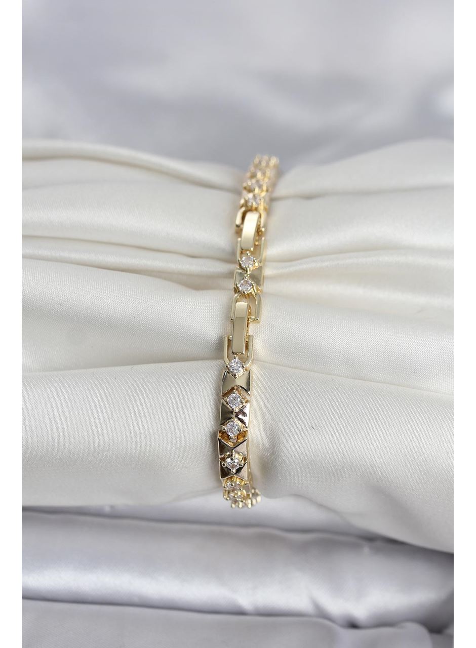 Pirinç Gold Renk Zirkon Taşlı Kadın Bileklik