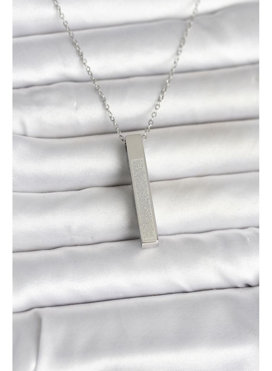 316L Çelik Gümüş Renk Ayetel Kürsi Yazılı Bar Çubuk Kolye