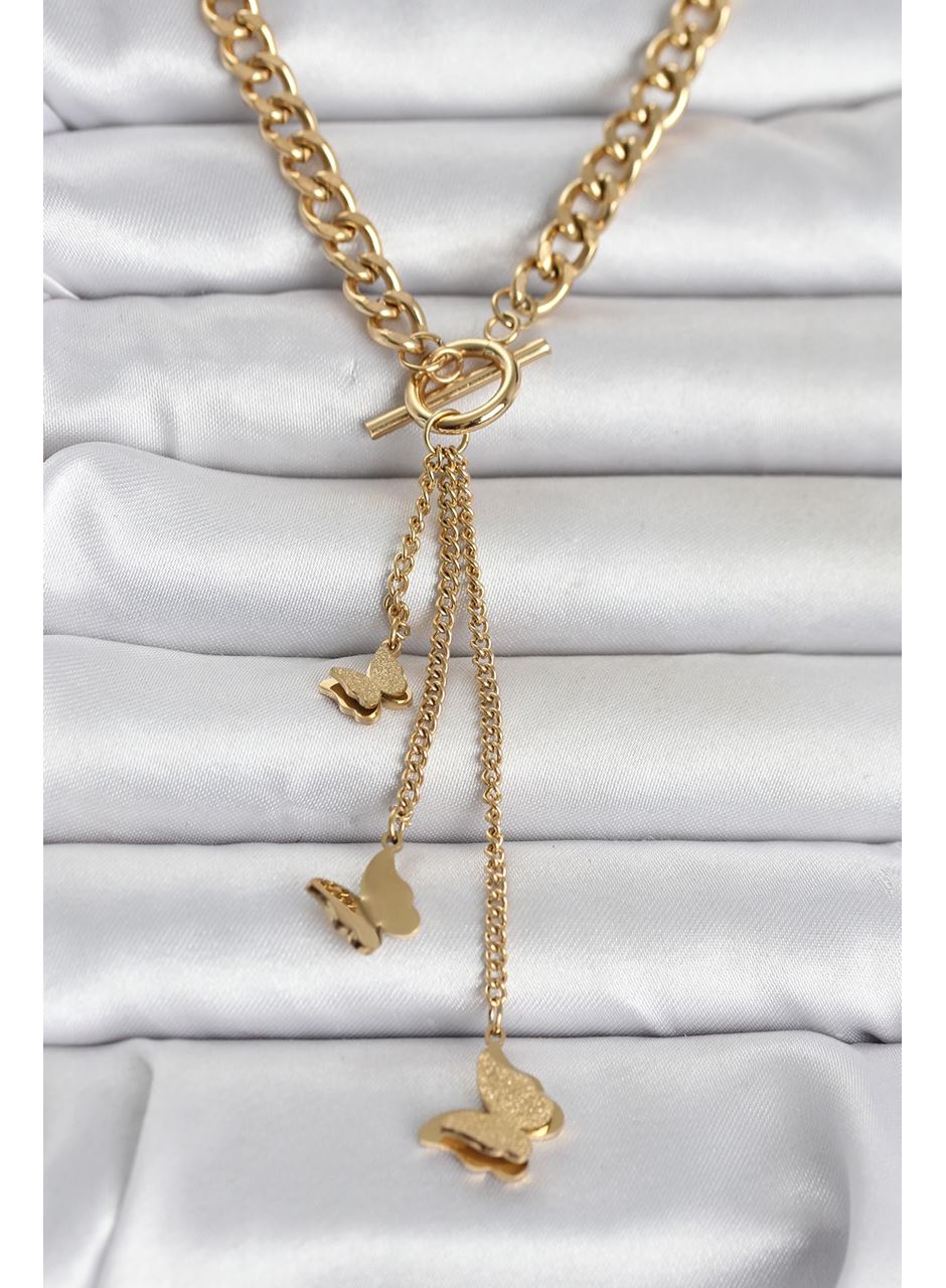 316L Çelik Gold Renk Kelebek Sallantılı Kadın Kolye