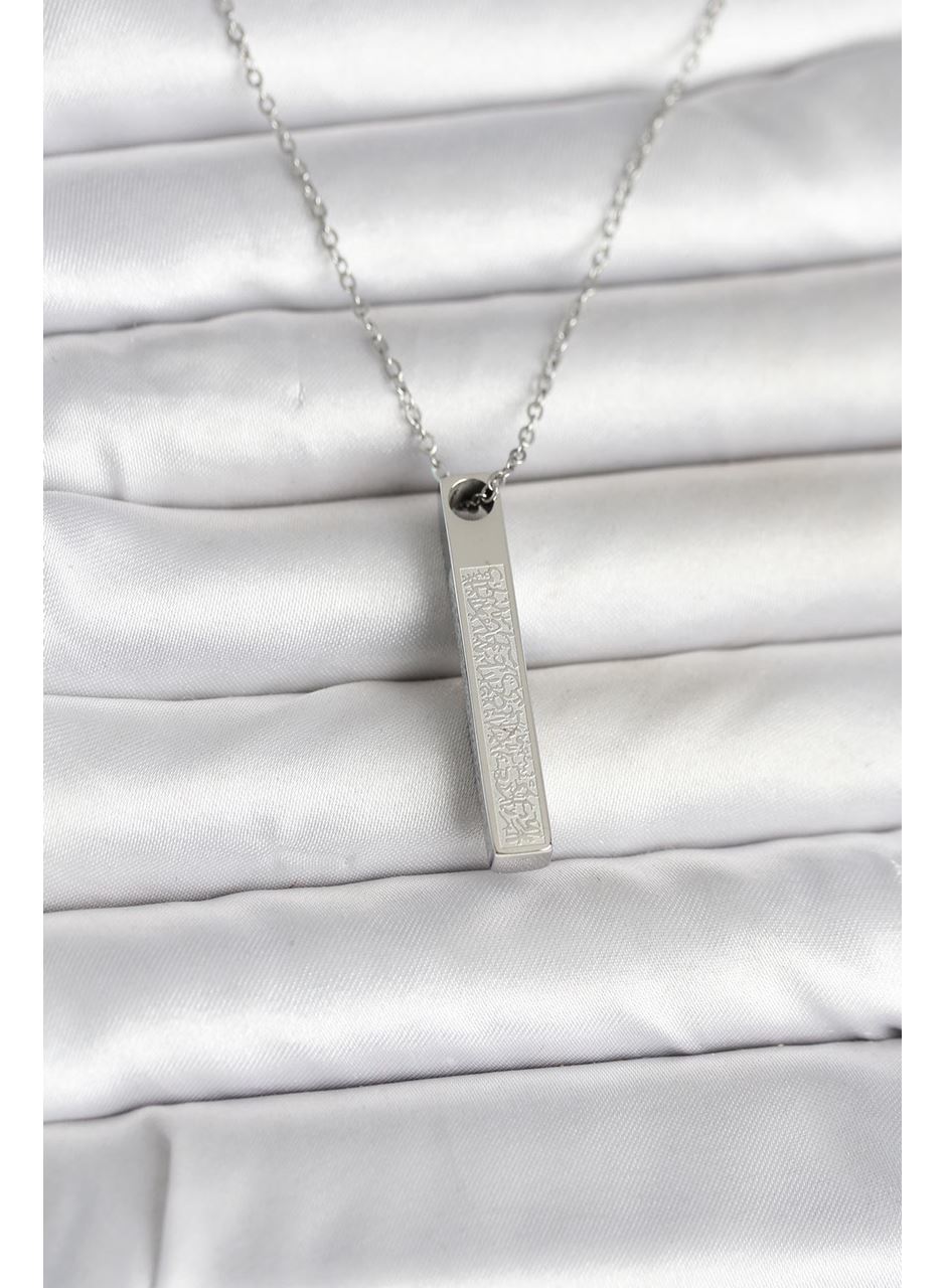 316L Çelik Gümüş Renk Ayetel Kürsi Yazılı Bar Çubuk Kolye