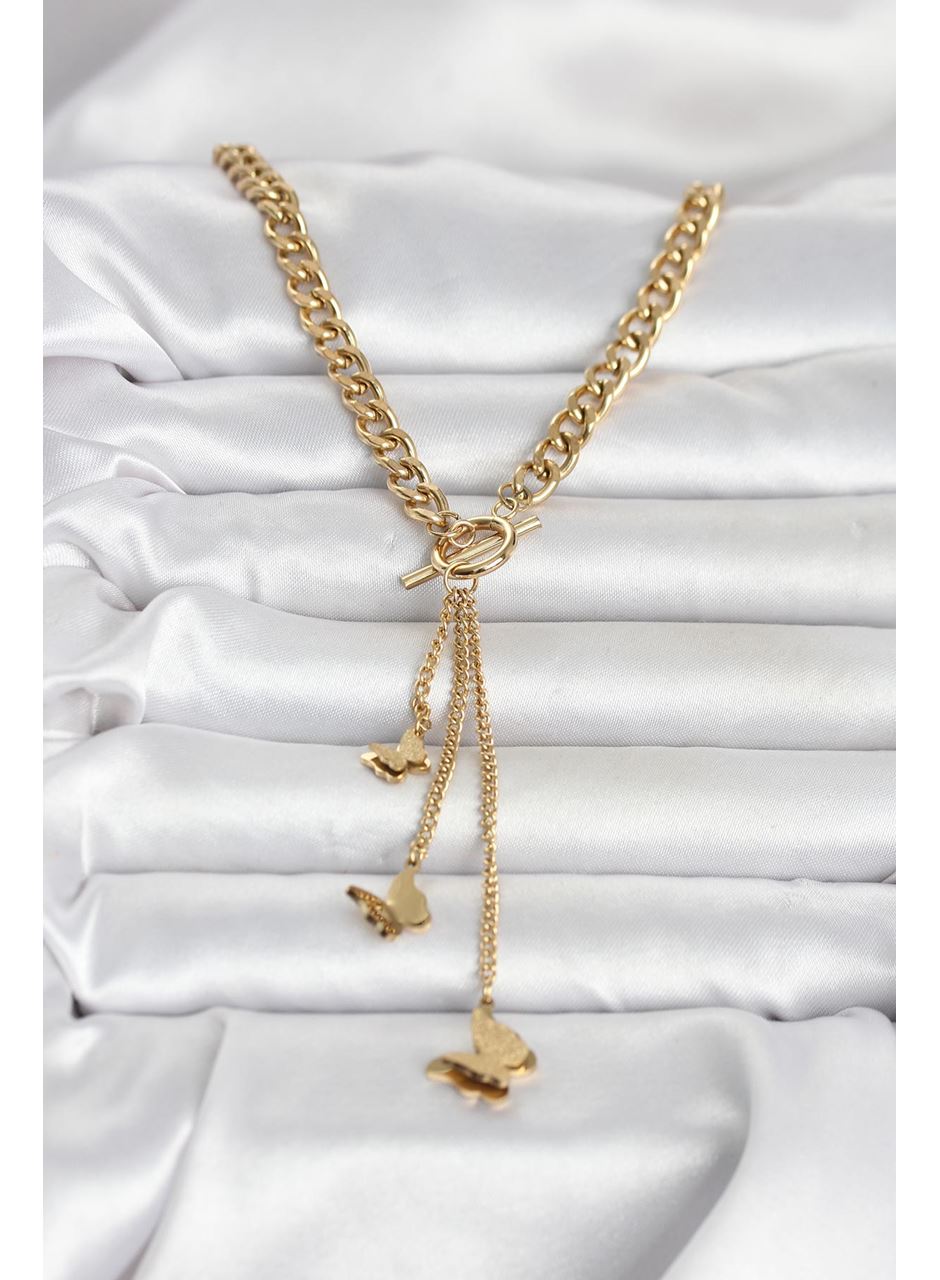 316L Çelik Gold Renk Kelebek Sallantılı Kadın Kolye