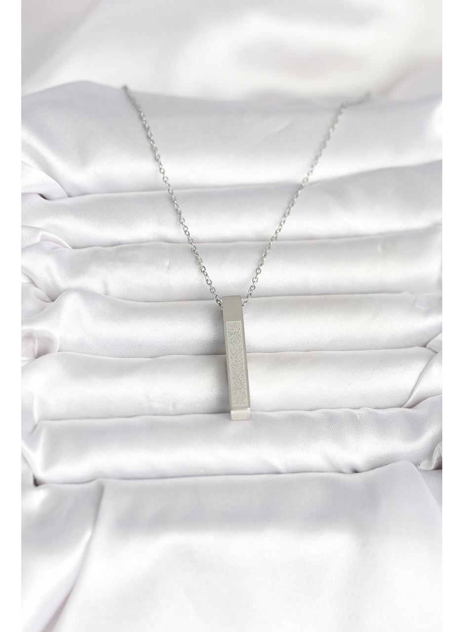 316L Çelik Gümüş Renk Ayetel Kürsi Yazılı Bar Çubuk Kolye