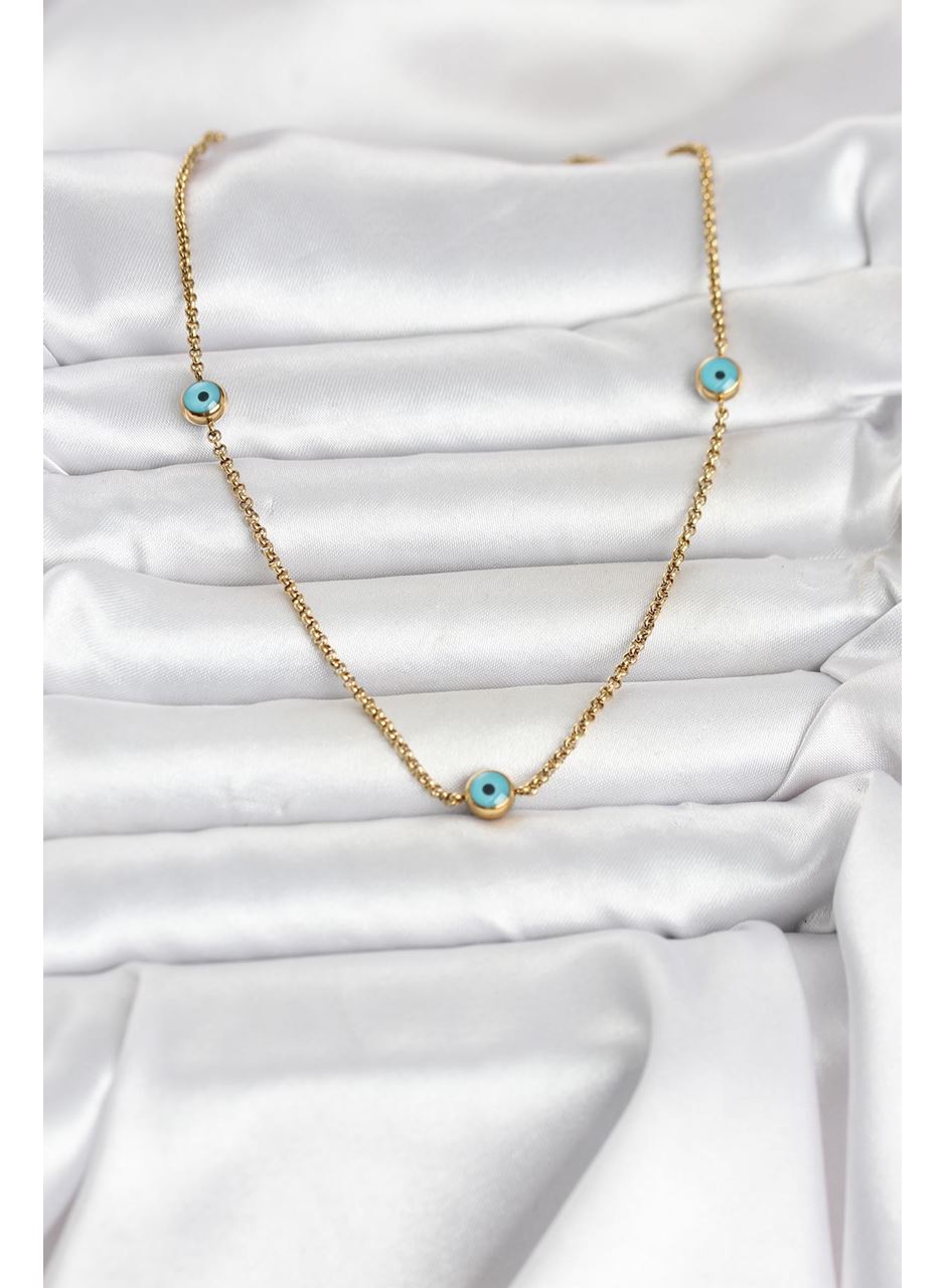 316L Çelik Gold Renk Nazarlı Model Kadın Kolye