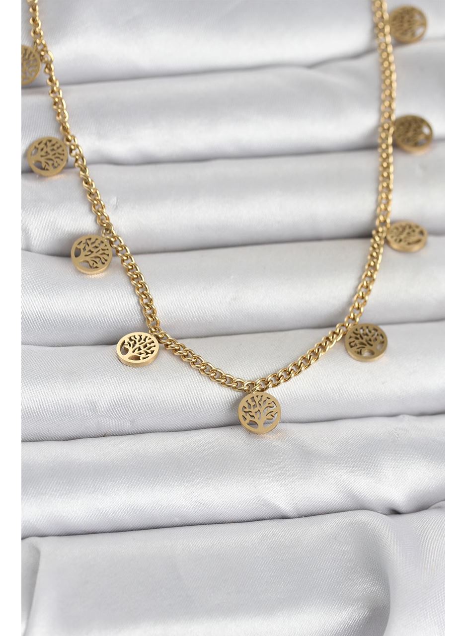 316L Çelik Gold Renk Yaşam Ağacı Model Kadın Kolye