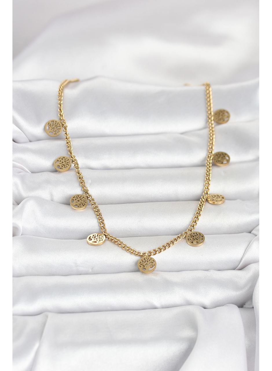 316L Çelik Gold Renk Yaşam Ağacı Model Kadın Kolye