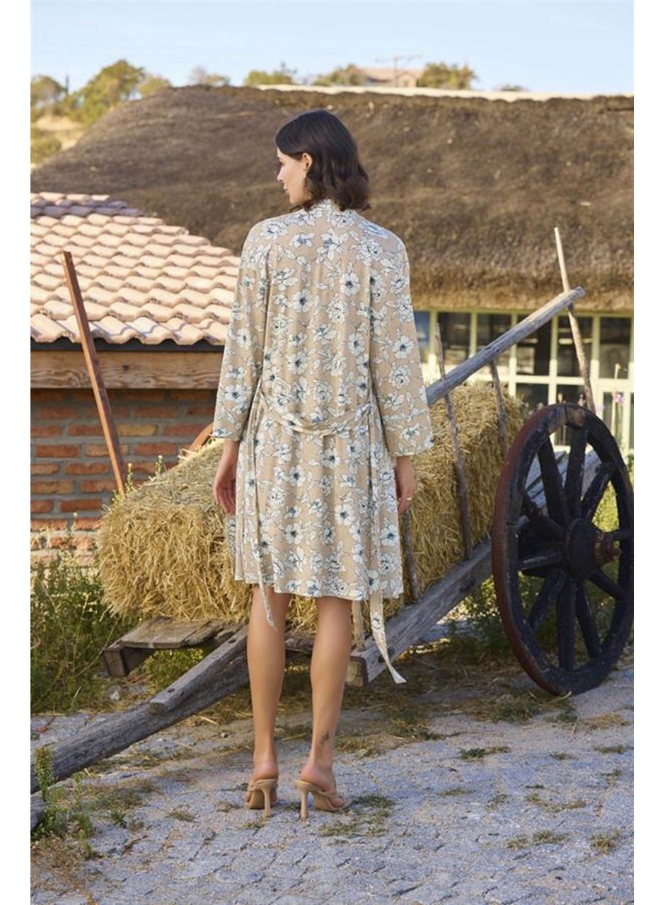 Çiçek Desenli Önü Düğmeli Sabahlık Takımı