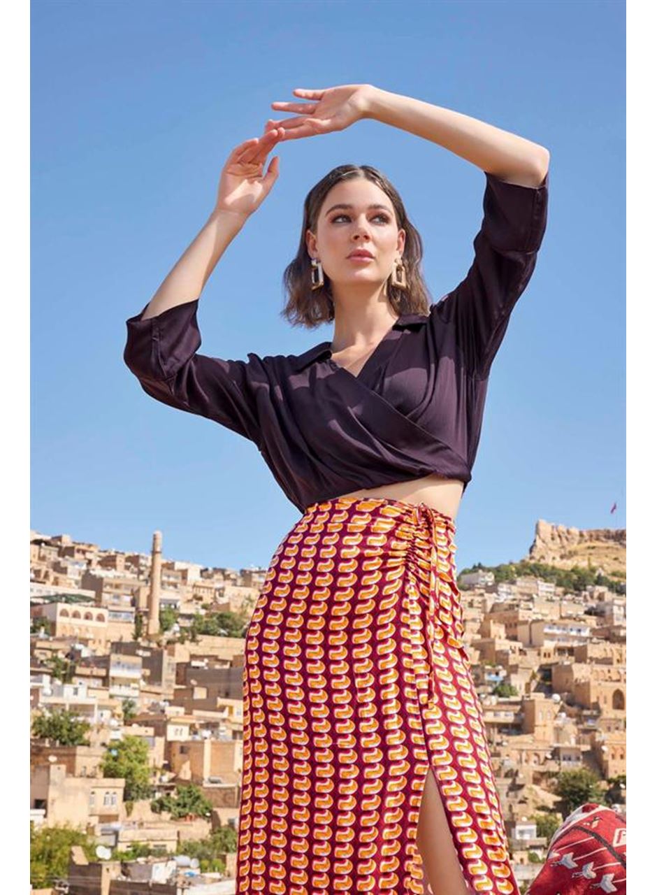 Etnik Desenli Saten Etek Takımı