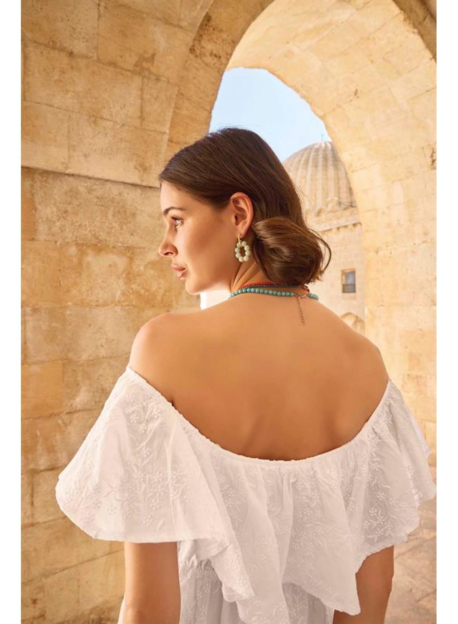 Pamuklu Kayık Yakalı Elbise