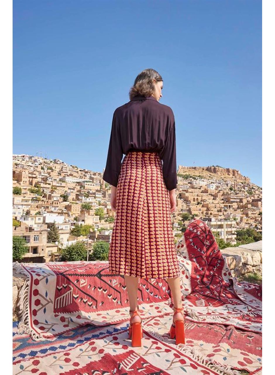 Etnik Desenli Saten Etek Takımı