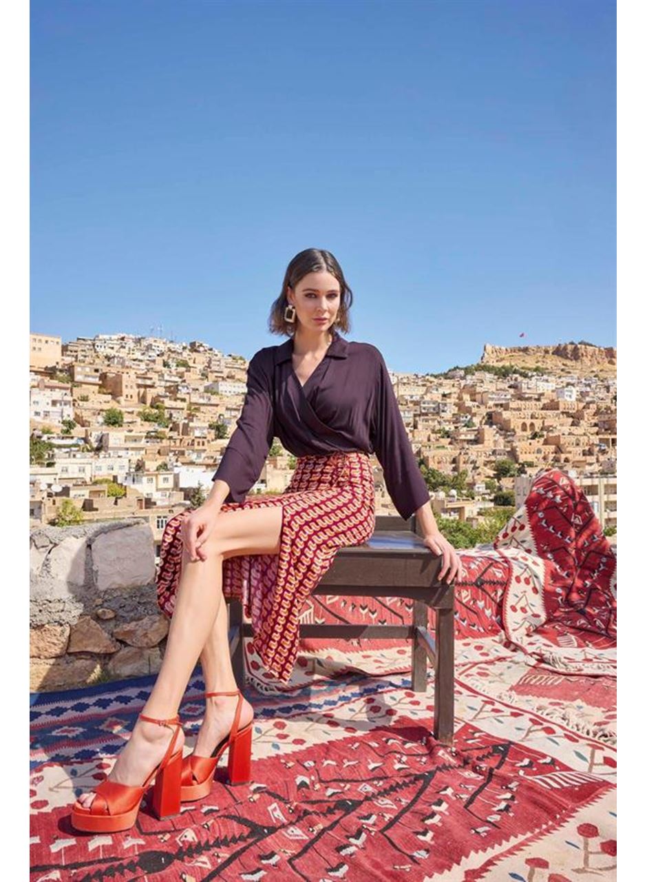 Etnik Desenli Saten Etek Takımı