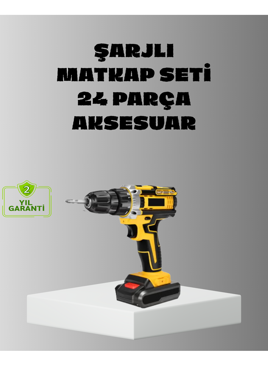 Şarjlı Darbeli Matkap Seti – 2 Bataryalı, 24W Güç, 24 Parça Aksesuar, LED Işıklı