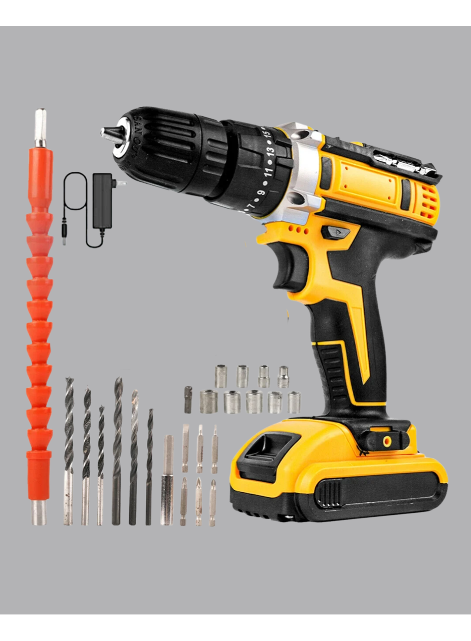Şarjlı Darbeli Matkap Seti – 2 Bataryalı, 24W Güç, 24 Parça Aksesuar, LED Işıklı