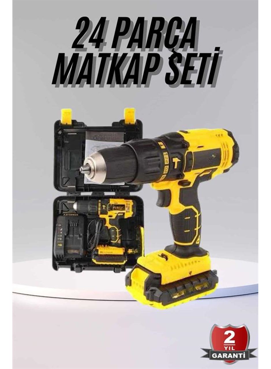 Profesyonel Çift Bataryalı Akülü Vidalama Şarjlı Matkap 24 Parça