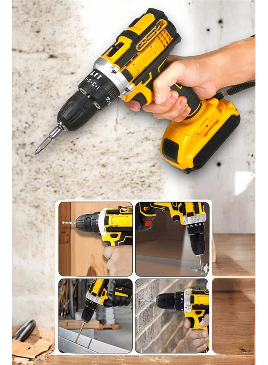 24 Parça Çift Bataryalı Şarjlı Matkap Seti 24W Motor ve Otomatik Mil Kilitli Tasarım