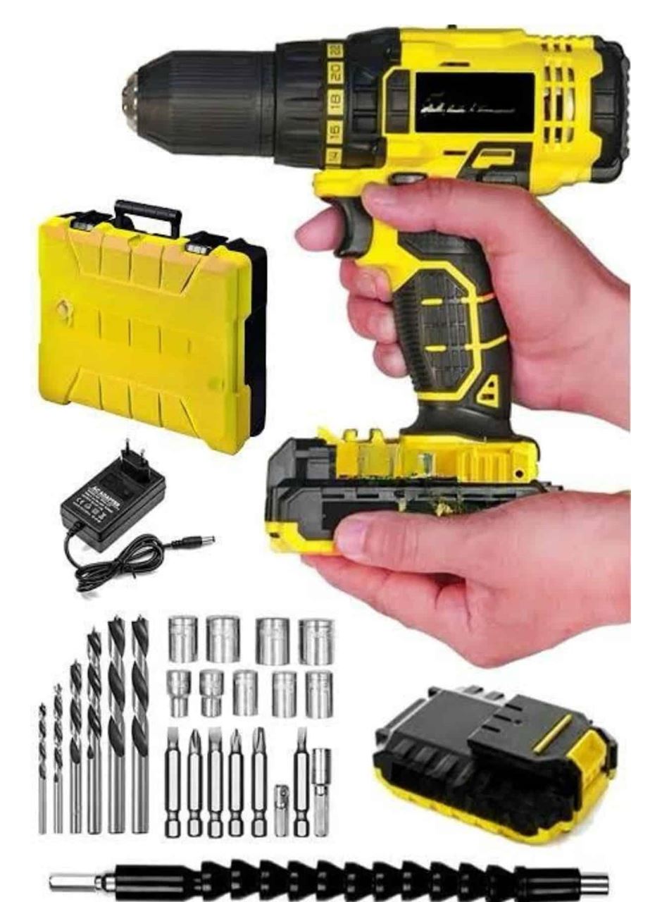 Profesyonel Çift Bataryalı Akülü Vidalama Şarjlı Matkap 24 Parça