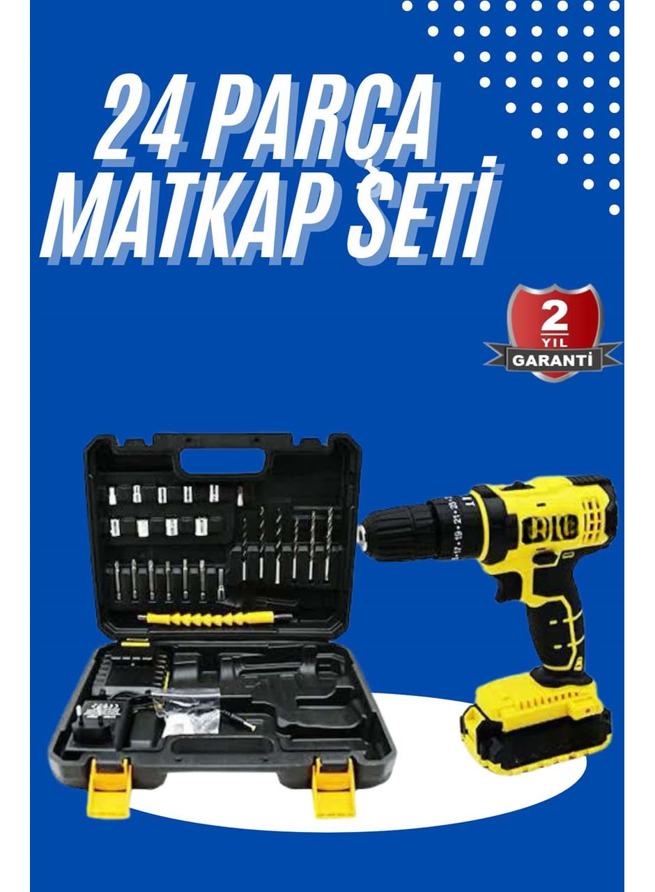 Metal Şanzıman Çift Akülü Bakır Sargı 24 Parça Led Aydınlatmalı Matkap Seti