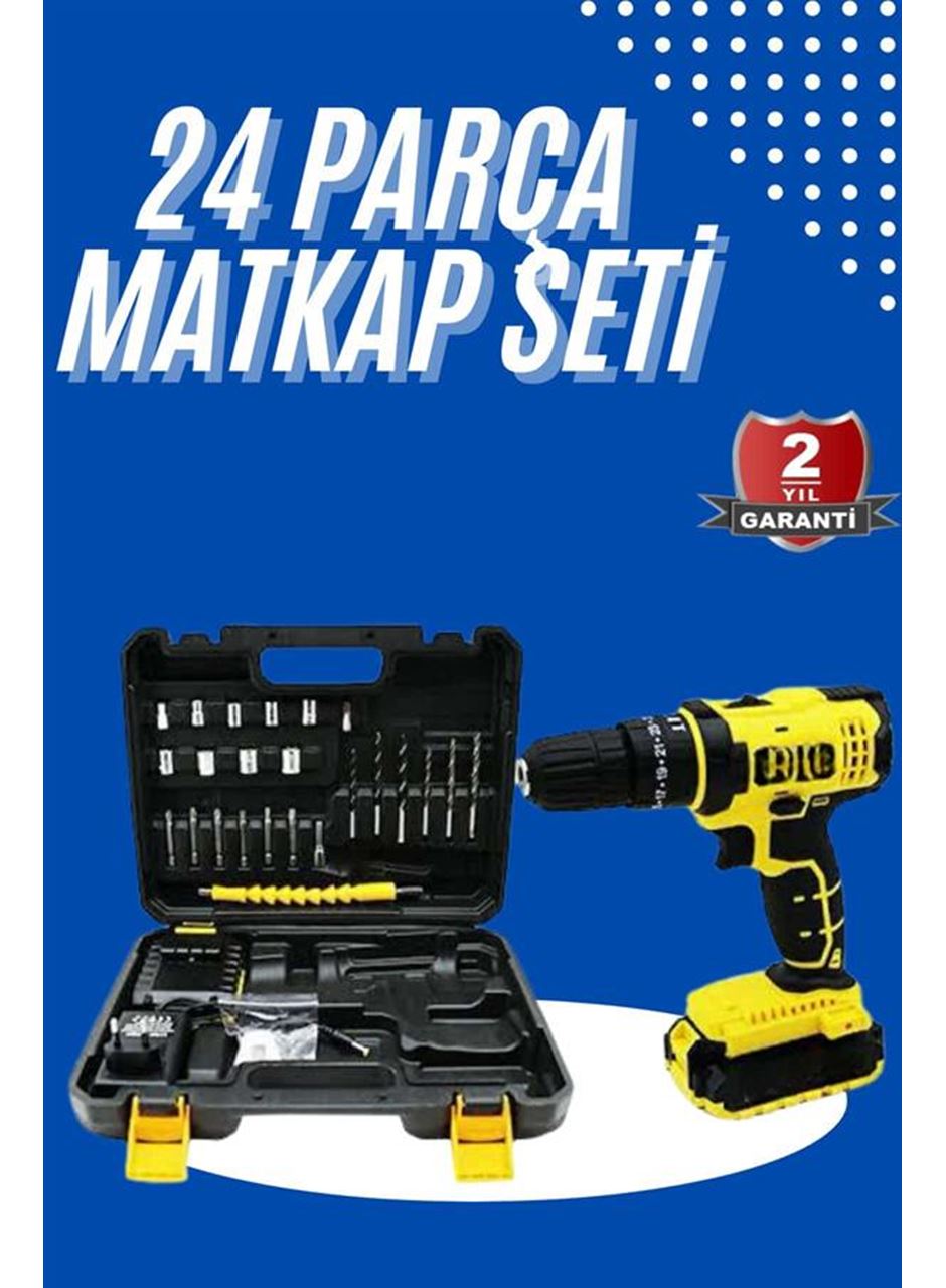 Metal Şanzıman Çift Akülü Bakır Sargı 24 Parça Led Aydınlatmalı Matkap Seti