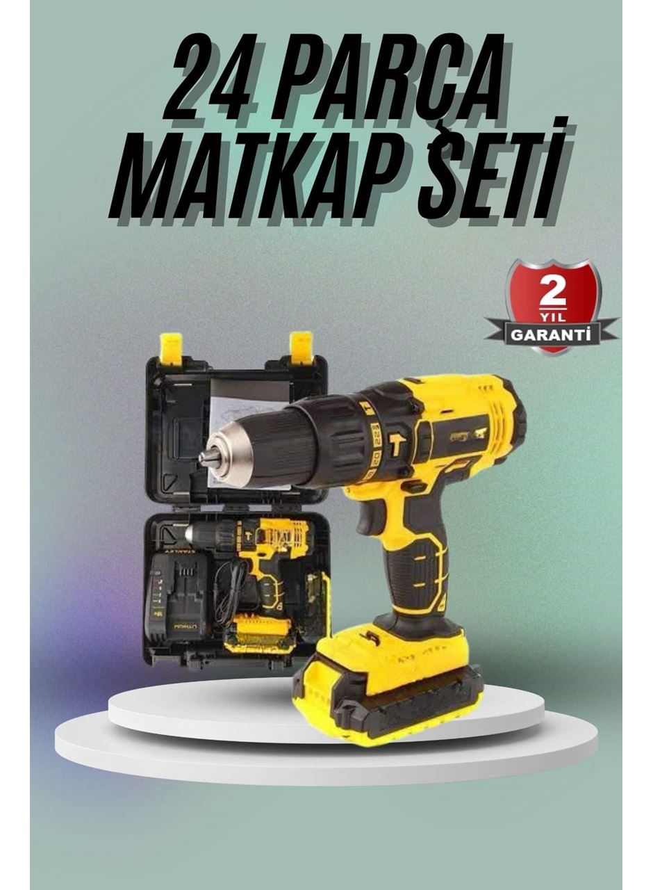 Matkap Seti 24 Parça Çift Bataryalı Darbeli Led Işıklı Vidalama