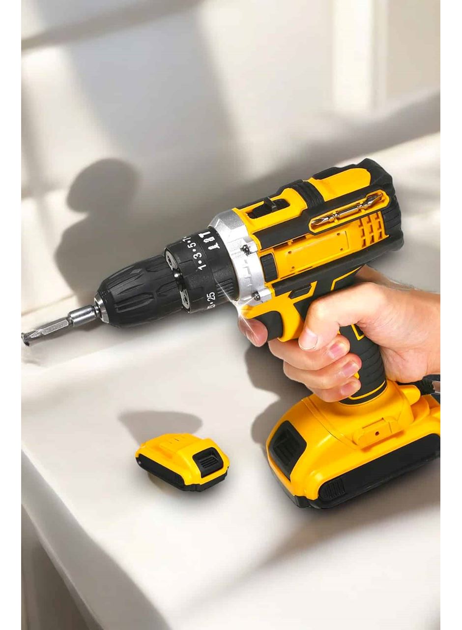 Metal Dişli 24W Akülü Matkap -Çift Bataryalı ve LED Çalışma Işığı ile Tam Set