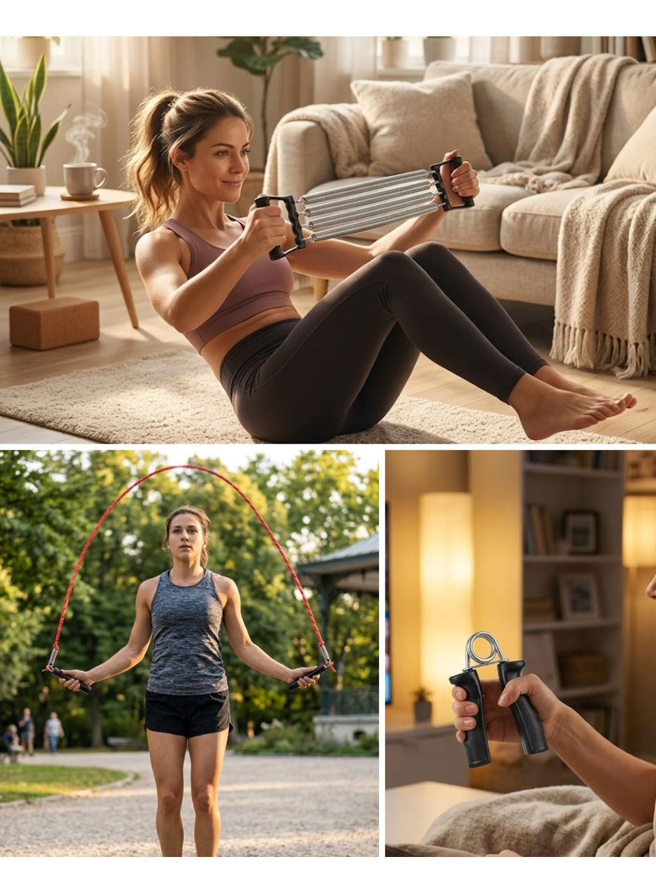 Evde Spor Seti Atlama İpi El Güçlendirici ve Karın Aleti