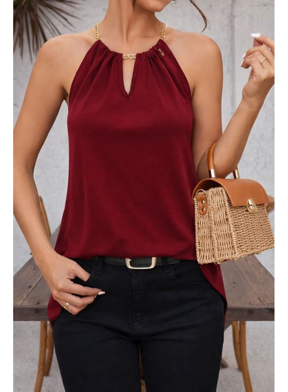 Kadın Omuzlardan Açık Zincir Halka Detaylı Sandy Bluz