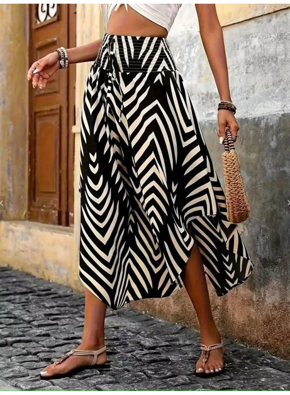 Kadın Yüksek Bel Beli Lastikli Bağcıklı Yanlardan Açık Uzun Süprem Etek