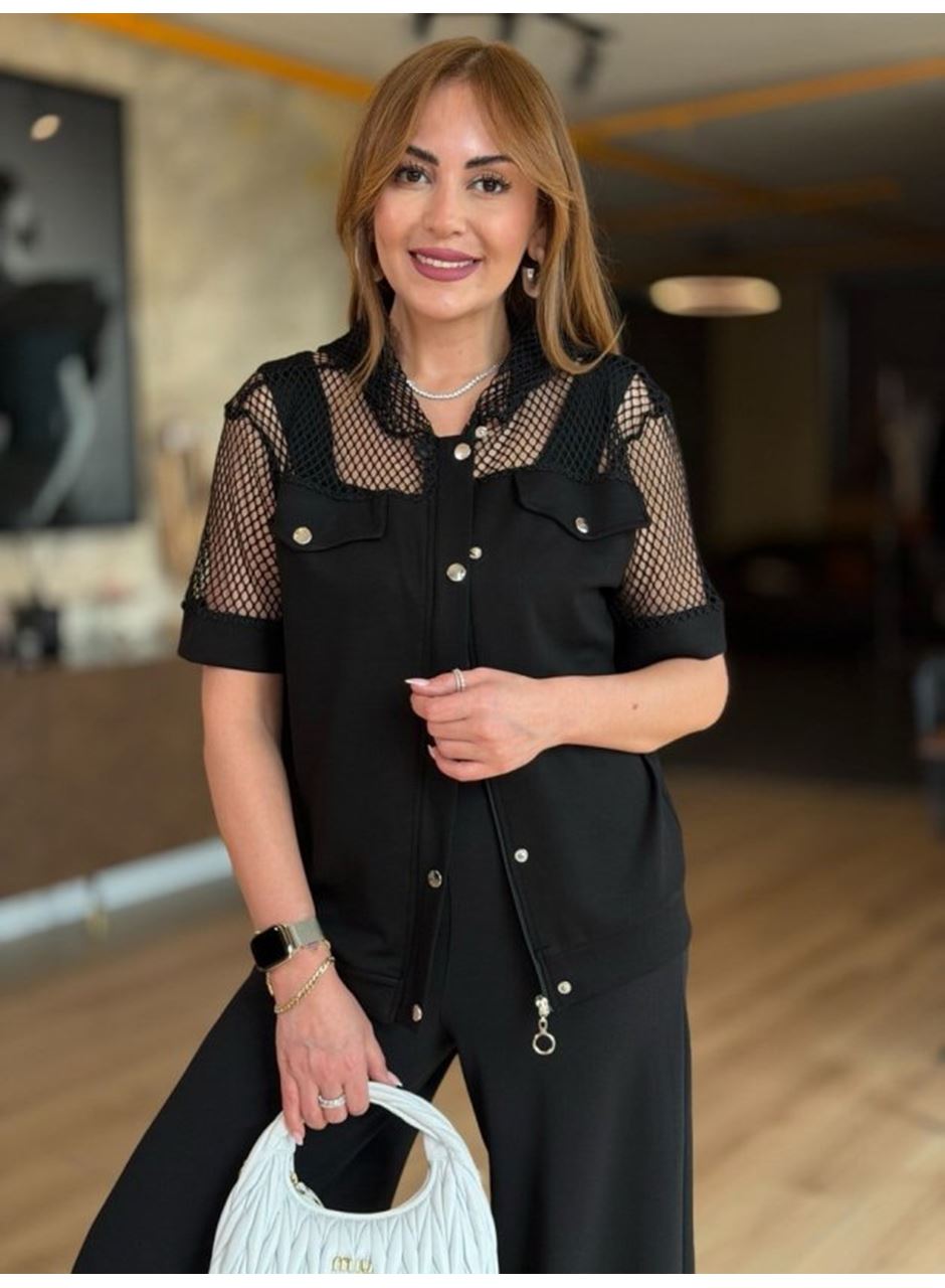 Kadın Fileli Kapüşonlu Modal Ceket