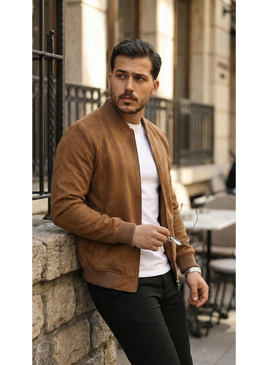 Erkek önden Fermuarlı Içi Astarlı Süet Ceket