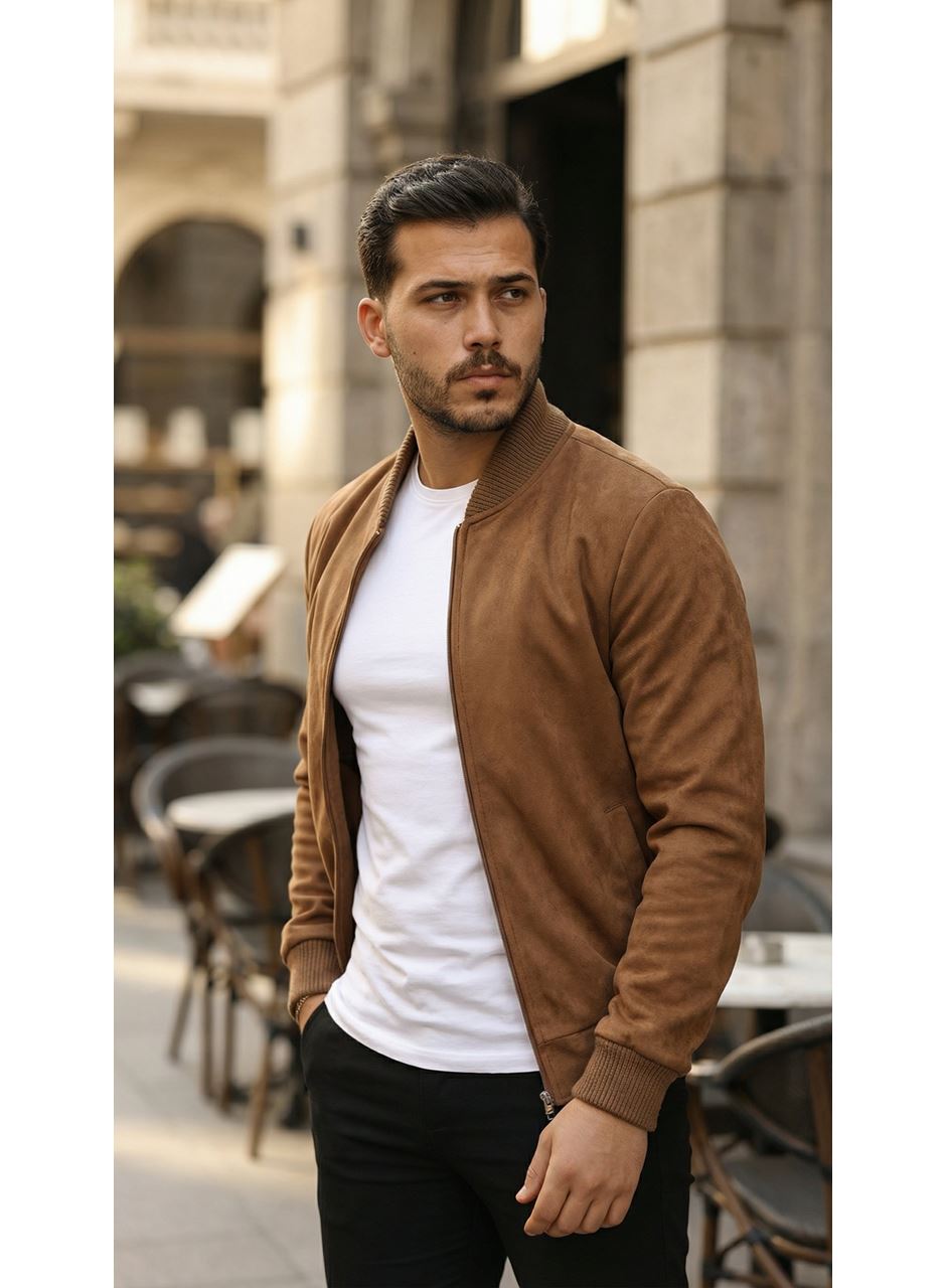 Erkek önden Fermuarlı Içi Astarlı Süet Ceket